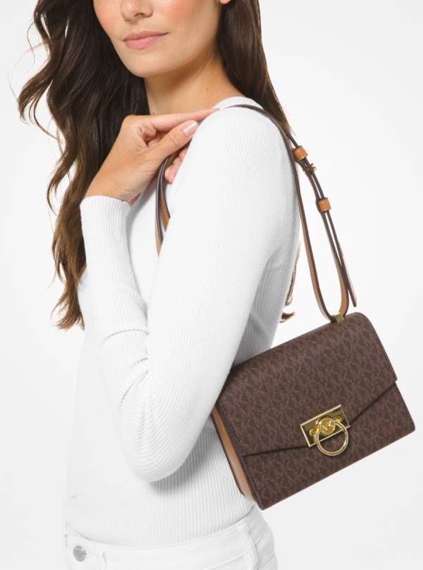 Damske Crossbody Kabelka Michael Kors Hendrix Extra-Small Logo Convertible Čokoláda Žlté - Kabelky Michael Kors Levně | BZOVU-1809